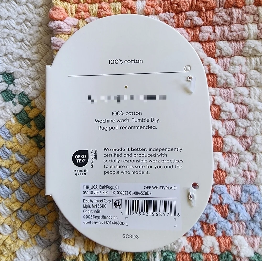 NWT 2 Threshold Springtime Plaid Cotton Bath Rug / mat, 17